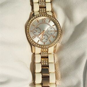 Gold and White Crystal Embellished Watch